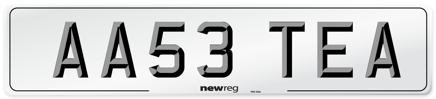 AA53 TEA Number Plate from New Reg